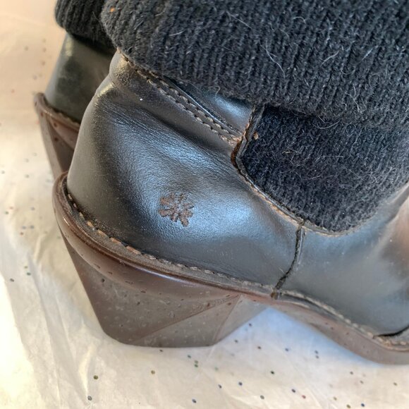 The Art Company Black Leather y2k Chunky Wool Sock Boot Molded Heel 40 Bohemian - Picture 6 of 16